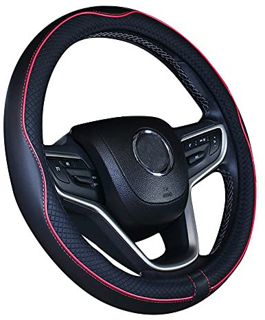 Mayco Bell 2019 Neue Schwarze Mikrofaser-Lederlenkradabdeckung für F-150 Tundra Range Rover (schwarz rot, 39-40.25cm)