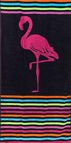 Strandtuch Flamingo Degradè 100% Baumwolle, 90 x 165 cm, Frottee Jaquard, Strandtuch (schwarz)