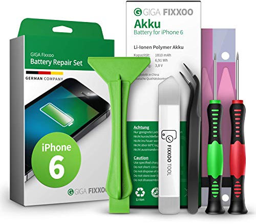 GIGA Fixxoo Batterie pour iPhone 6 avec Kit Complet de Réparation : Tournevis, Accessoires et Outils de Démontage | Batterie Lithium Rechargeable, capacité identique à l’Originale Apple | Vidéo