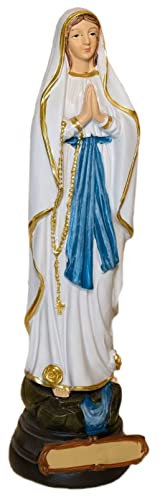 Kaltner Präsente Geschenkidee: Skulptur Mutter Gottes 20 cm Madonna Maria Notre Dame de Lourdes - Handgemalte Marienfigur auf Sockel - Hochwertiger Kunstguss aus Resin – Dekoration