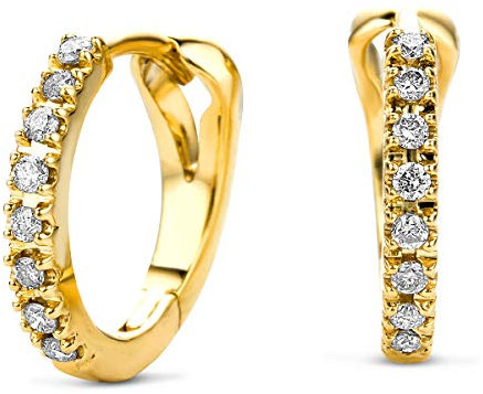 MIORE Schmuck, Ohrringe Gold 585 14 Kt Gelbgold, Creolen mit Diamanten 0.09 Ct, goldene Creolen Damen, runde Hoops Ohrringe Damen, Ohrschmuck