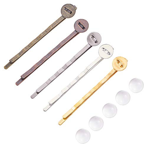 PandaHall 50 Sets 5 Farben Haar Bobby Pins, 50 Stück Haarspangen Tablett Haarnadeln Einstellung Leer Bobby Haarnadeln Basis Und 50 Stück Glas Cabochons Für Cameo DIY Haarspangen Haarnadeln Ergebnisse