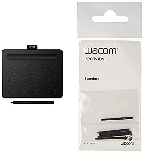 Wacom Intuos S Stift-Tablett (mit druckempfindlichem Stift & Bluetooth-Mobiles Zeichentablett) schwarz - Ideal für Home-Office & E-Learning & Standard Stiftspitzen, schwarz 5-TLG.
