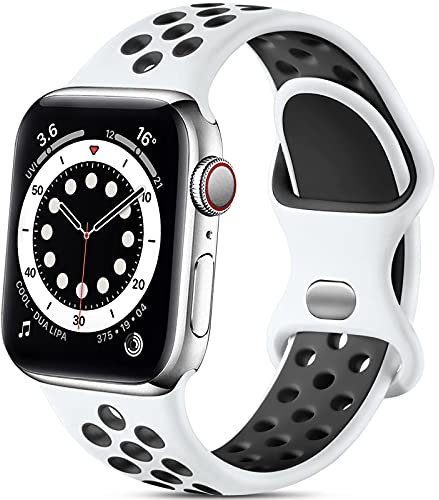 Epova Correa Deporte Compatible con Apple Watch 40mm 38mm 41mm 42mm, Mujeres Hombres Pulsera de Silicona Transpirable para iWatch SE Series 10 9 8 7 6 5 4 3 2 1, Blanco/Negro, Grande