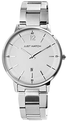 Just Watch Herren-Uhr Echt Edelstahl Datum Leuchtzeiger Analog Quarz JW20133 (silberfarbig)