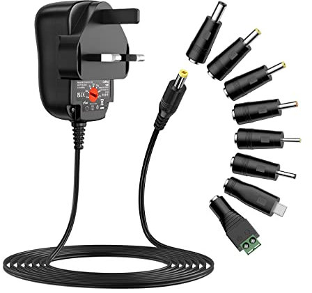 Outtag 12W Power Adapter DC 3V 4.5V 5V 6V 7.5V 9V 12V 1A Power Supply Universal Charger 100-240V 50/60Hz AC Adapter With 8Pcs DC Tips For TV Box Android LED Strip Light CCTV Camera WIFI Fan Router