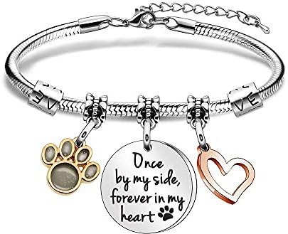 Maxforever Gedenkgeschenk für den Verlust von Haustieren, Gedenkarmband Once by My Side Forever in My Heart, Erinnerung an Familie, Haustier, Hund, Katze, Charm-Armband, 6.0 centimeters, Edelstahl
