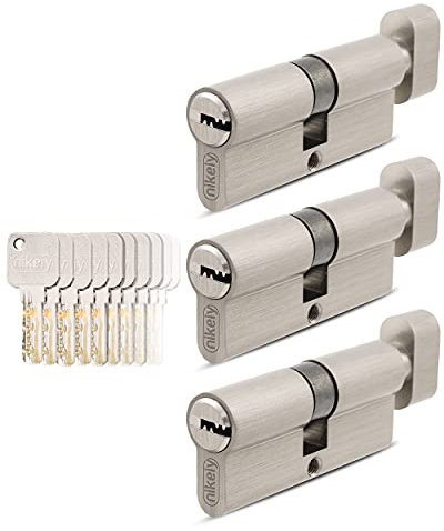 GERCAR Pro Gleichschließend 3 Knaufzylinder 35/35 Set 3x Schließzylinder mit Knauf inkl. 15 Schlüssel - 70 mm Türschloss Zylinderschloss 3er Zylinder - Länge: 70mm, A:35 B:35 - Messing matt massiv