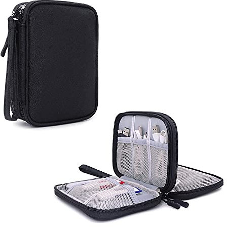 Hosoncovy Double Layer 2.5 Inch Hard Drive Case - Carrying Case Travel Case Storage Bag USB Flash Drive Organizer for Two 2.5 inch WD Western My Passport Seagate Samsung (Black)