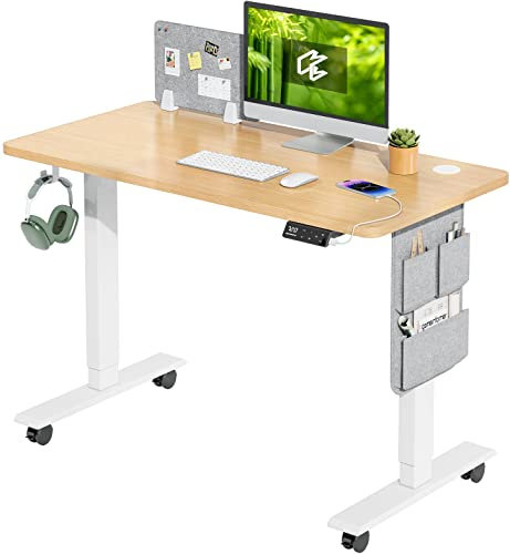 MAIDeSITe Electric Standing Desk Height Adjustable Standing Desk Sit Stand Desk Stand Up Desk with Headphone Hook 100 * 60cm Desktop for Home Office