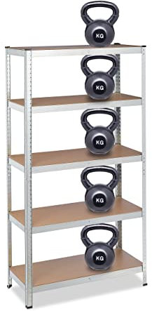 Relaxdays 2 scaffali per carichi pesanti, altezza 180 x 90 x 45 cm, portata 1325 kg, 5 livelli, dispensa, cantina e garage, acciaio, MDF, zincato