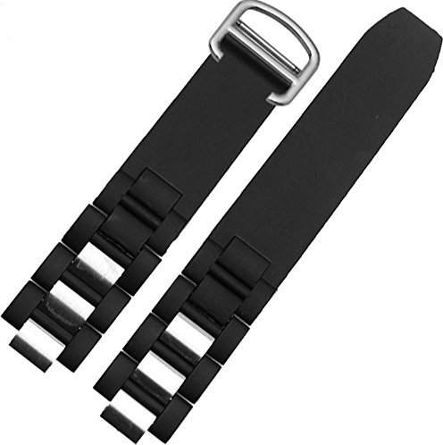 Hooxue Black/White Rubber Watch Band Silicone Strap deployment clasp Compatible with 20mm Must Cartier 21 Chronoscaph Autoscaph Quartz (Black)