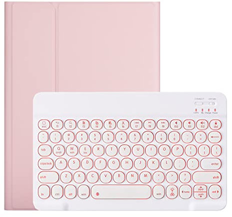 CHSTLS Funda Teclado para Lenovo Tab M10 Plus 10.6 Pulgada (2022 3rd Gen) / TB-125F TB-128F, Carcasa Delgada con Magnético 7 Colores Retroiluminados Teclado (QWERTY-US) Bluetooth Removible - Rosado