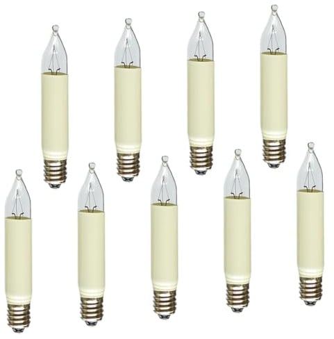 Erzgebirgslicht - AUSWAHL - 9 Stück Kleinschaftkerze 15V 3W E10 für 15-16 Brennstellen Ersatzbirne Glühbirne Minischaftkerze Glühlämpchen für Lichterketten Pyramide und Schwibbogen (keine LED!)