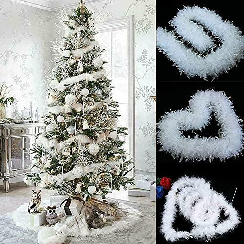 BeisDirect 2 x 2 m Weihnachtsbaum, weiße Federn, Boa, flauschige Girlande, für Weihnachtsbaum, Weihnachtsband, Hochzeit, Party, Dekoration Zubehör