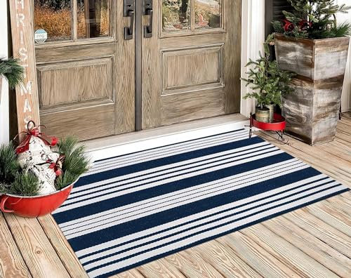 Teppich, blau-weiß gestreift, 60x10 cm, für den Außenbereich, Veranda, Haustürmatte, für drinnen und draußen, geschichtete Fußmatten für Eingangsbereich/Waschküche/Schlafzimmer/Außenbereich