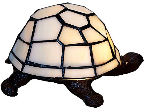 HAES DECO - Tiffany Tischlampe Schildkröte 22x18x16 cm Beige Glas Tiffany Lampen Nachtlicht Buntglas