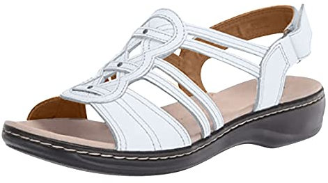 Susenstone Sandales Femmes Été Confortable Bout Ouvert Dames Sandales en Cuir Blanc 40 EU