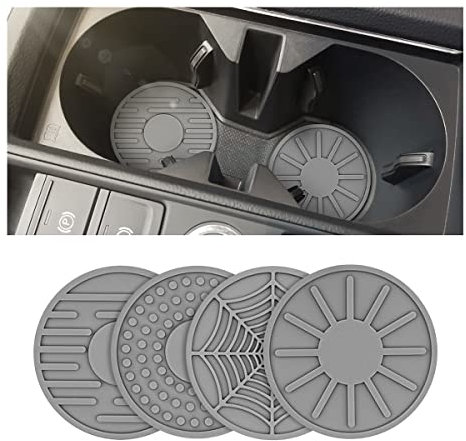 JNNJ 4 Pièces Porte-Gobelet Silicone Véhicule, Voiture Universels Porte-Gobelet Tapis, Porte-Gobelets Antidérapant, sous-Verres De Voiture à Motif De Rayures Sun Dot Spider, pour Véhicule(Gris)