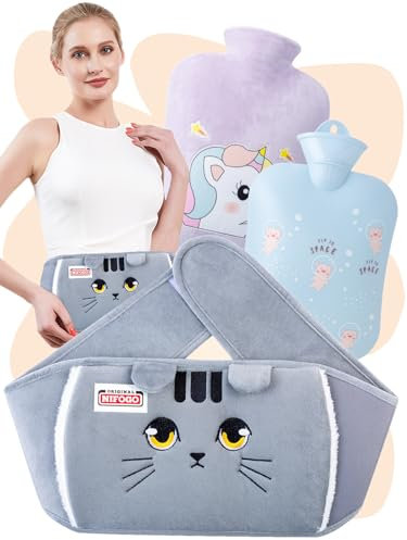 Bolsa de Agua Caliente 1.3L, Nifogo Botellas de agua caliente con Felpa Funda, Hot Water Bottle Bolsa de Agua Térmica Grande para el Cuello y el Hombro y el Alivio del Dolor