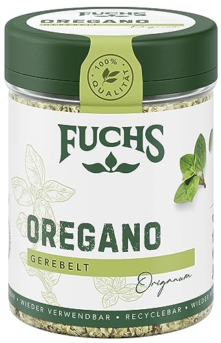 Fuchs Gewürze - Oregano gerebelt - herbes Aroma für Pizza, Pasta, Saucen und mediterranes Gemüse - natürliche Zutaten - 9 g in wiederverwendbarer, recyclebarer Dose
