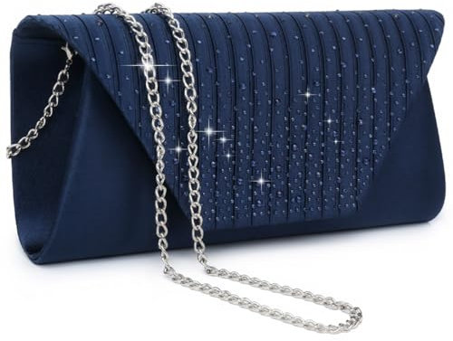 Dasein Borsa da sera da donna con strass glitterati, borsa da sera per matrimonio, borsetta da sera con cristalli, pochette a tracolla, Blu navy