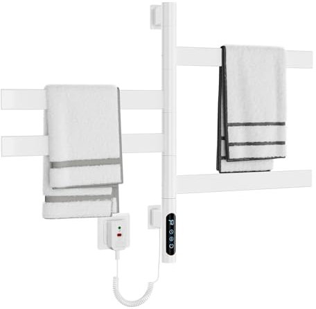 ZOYI 180°Drehung Elektrischer Handtuchtrockner Heizkörper Bad Handtuchwärmer Elektrisch Wandmontage Badheizkörper Handtuchhalter Elektrisch Handtuchheizkörper Elektrisch,220V,105W,Weiß