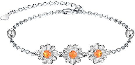 KINGWHYTE Gänseblümchen Armband 925 Sterling Silber Daisy Armbänder Gaensebluemchen Opal Armband Geburtstag Weihnachten Schmuck Geschenk für Frauen Mädchen