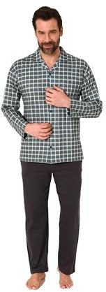 Normann Durchknöpfbarer Herren Pyjama/Schlafanzug, Langarm, in edler Karo-Optik, Farbe:grau, Größe:56