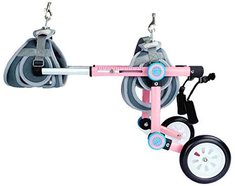 ATHUAH Kleiner Hunderollstuhl für Hinterbeine, Rollwagen, Haustierrollstuhl für behinderte Hinterbeine, Katzen-/Hunde-/Welpengang, Edelstahl (Farbe: Rosa, Größe: X-Small verbreitert)