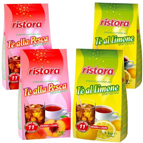 SET Ristora Tè al Limone istantaneo 2 kg CON Ristora Preparato Istantaneo per Tè alla Pesca, 2kg