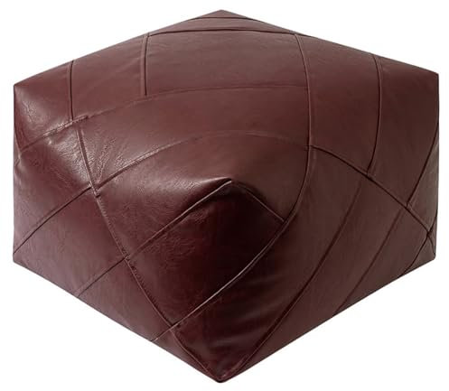 CAKERS Retro-PU-Leder-Bodenkissen Zum Sitzen|Stilvoller Minimalistischer Fußhocker Quadratische Fußstütze|Kreativer Gemütlicher Pouf-Ottomane,Lila Rot,45 X 45 X 33 cm (17,7 X 17,7 X 12,9 Zoll)