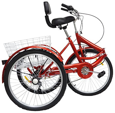 Treeisland Dreirad für Erwachsene 24 Zoll 7 Gang Klappbar Fahrrad 3 Räder Fahrrad mit Korb und Rückenlehne für Erwachsene Senioren
