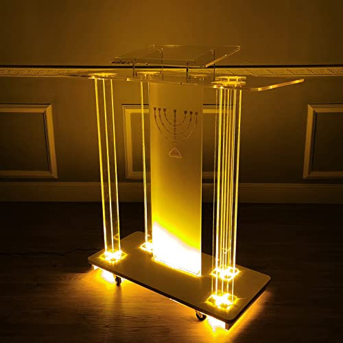 asdchZen Acryl-Rednerpulte, Kirchenkanzeln, Rednerpulte Mit Led-Leuchten Und Rollen, Transparente Standrednerpulte Mit Breiten Leseflächen, Empfangstische, Präsentationsständer (A)