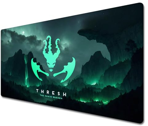 Gerrit League of Legends Tapis de souris | Tapis de souris de jeu | Tapis de souris XXL | Grand tapis de table | Tapis de souris imperméable et antidérapant à bords cousus | Thresh | Vert