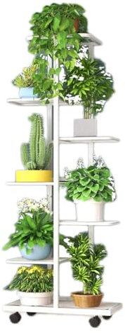 pflanzenständerEtagen-Blumenständer, 7 Etagen, robuster Metall-Blumenhalter mit 8 Töpfen, Metall-Pflanzenständer-Regal, Pflanzenregal für Innenbereich, Fenster, Terrasse, Balkon, Wohnzimmer,