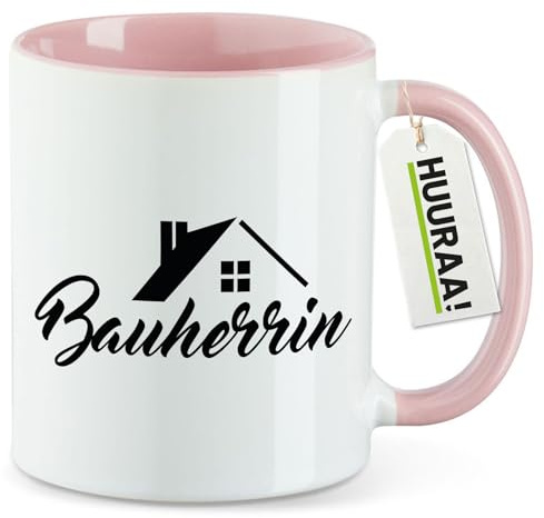 Huuraa Kaffeetasse Bauherrin Geschenk | Motivtasse 330ml Rosa Keramik Tasse mit Spruch Kaffeebecher Geschenkidee Becher mit Motiv