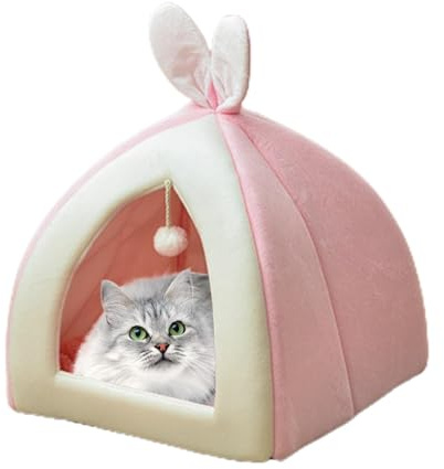 Hundebett – Kristallsamt-Katzenhöhle, kleines Katzenbett | Einzigartiges Hasenohren Katzen-Plüschnest mit, tragbar, schlafend, Schlummerfunktion, niedliche Kaninchen, ohrförmige Katzen, Ruhehaus