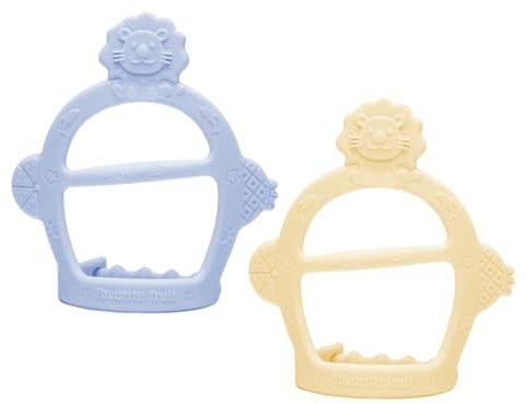 Teething Toys for Baby, 2 Pieces Baby Teether, New Infant Silicone Lion Teether Mitten, Teethers for Babies, Baby Boy Girl Shower Gifts Teething Relief Chew Toys, Blue, Yellow