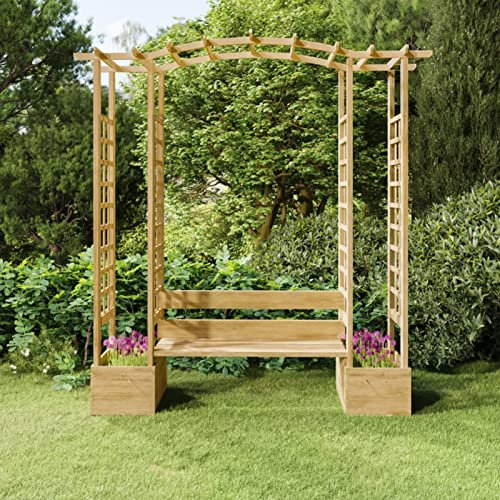 Homgoday Pergola für den Garten, Bank und Vasen, Massivholz, imprägniert, Möbel für den Außenbereich, Style318566