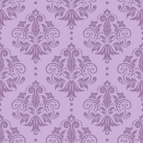 VaryFloral 30.5cmx300cm Self Adhesive Wallpaper Light Purple Contact Paper Damask Watercolor Sticky Back Plastic Vintage Peel and Stick Wallpaper Waterproof Vinyl Wrap for Furniture Room Cabinet