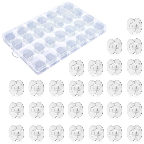 Jinpojun 28 Stück Nähmaschine Spulen mit Spulenbox, Spulen Nähmaschine Kunststoff für Gängige/Spule Nähmaschine Babylock Janome Kenmore Juki