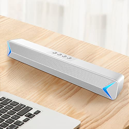 XIKDJ Wireless Bluetooth Loudbox, Home Theater FM Radio Surround Sound Bar, Handfree Voice Assistant Subwoofer for PC TV Smartphone AUX USB. Home Decoration Tool,White