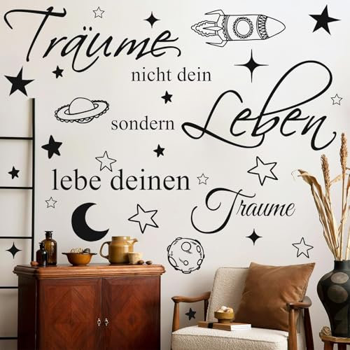 HPNIUB Träume nicht dein Leben, sondern lebe deinen Traum Zitat Wandaufkleber Wandtattoo Wohnzimmer Modern Wand Tattoo Selbst Klebend Wandtattoo Sprüche Wandsticker Schlafzimmer