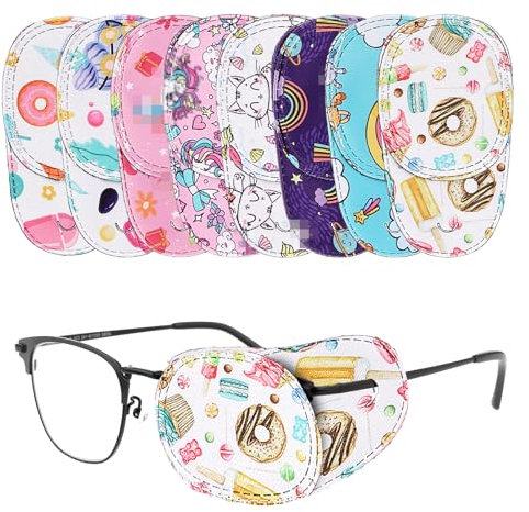 Telooco 8 Pièces Cache-Yeux pour Lunettes Enfants Filles Cache-Yeux de Dessin Animé Verres de Lunettes Masques Colorés pour Garçons Enfants Atteints de Strabisme Masques pour les Yeux