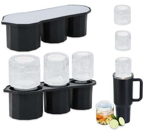 Flearitzo Molde de Hielo de Silicona para Stanley Cup Bandeja para Cubitos de Hielo con Tapa 3 Cilindros Huecos Bandejas de Cubitos de Hielo para 20-40oz para café,Whisky,cócteles y zumos(Negro)