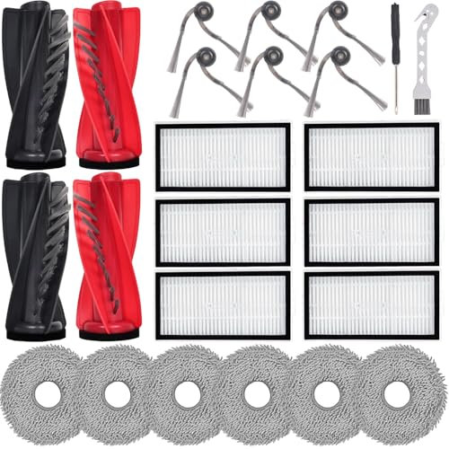 Accesorios Kit para Roborock Saros 10R/G20S Ultra Aspiradora, Repuestos Recambio con 2 Cepillos Principales Dobles, 6 Filtros, 6 Cepillos Laterales, 6 Paños de Mopa, Cepillo Limpieza, Destornillador