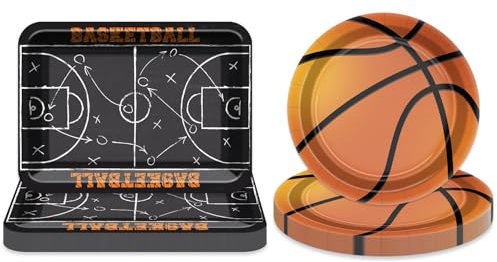 Hegbolke Fournitures de décoration de fête de basket – 40 assiettes de 22,9 cm pour fête d'anniversaire de basket