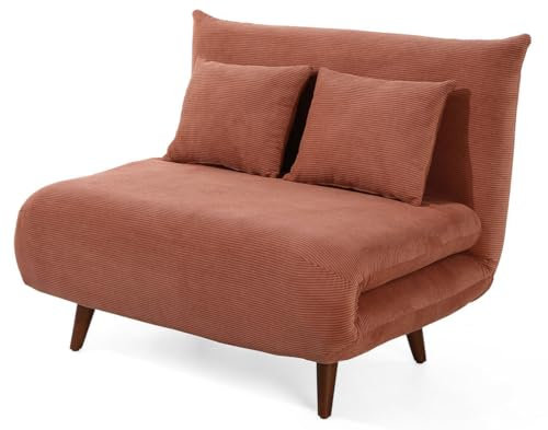 Bestmobilier - Lumi - Banquette Convertible clic-clac 1 Place en Velours côtelé, Terracotta