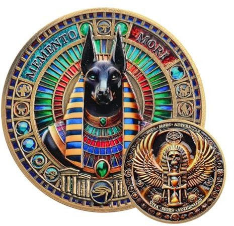 AtSKnSK Mento Mori Gedenkmünze, Anubis Ägyptisches Herausforderungsmünze | Vita, Mors, Aeternitas Philosophie-Münze zu Leben, Tod und Ewigkeit
